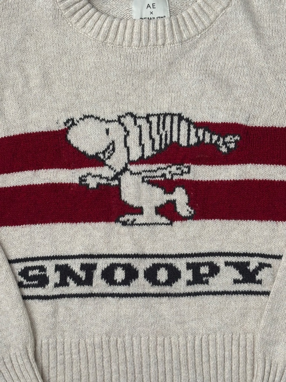 American Eagle X Womens Snoopy Peanuts Striped Knit Sweater Graphic Pullover XS - Picture 2 of 8